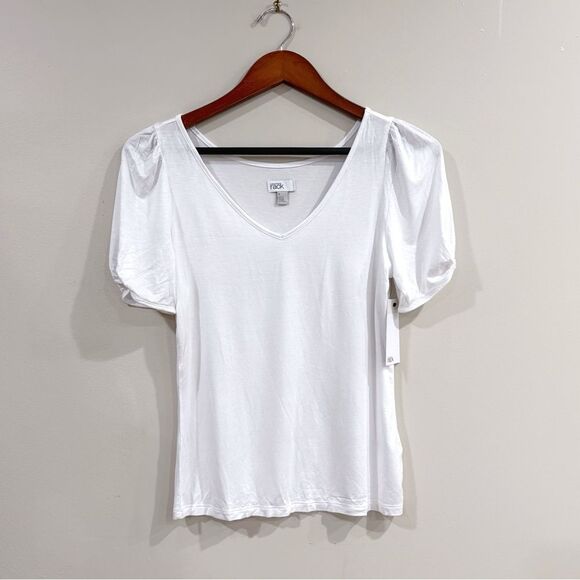 Nordstrom Tops - NWT Nordstrom Rack Women Puff Sleeve Tee S White V-Neck Rayon Chic Casual